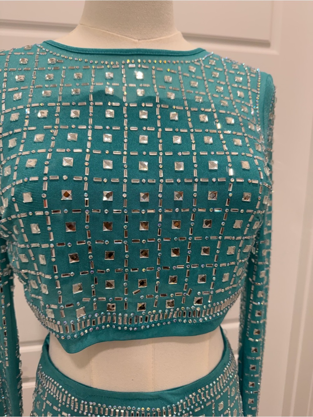 Fashion Nova Teal Embellished Two-Piece Skirt Set - Picture 4 of 8